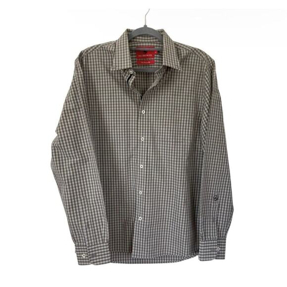 Southern Proper Long Sleeve Button Down Shirt Gingham Plaid‎ Logo Brown Size M - Picture 1 of 11